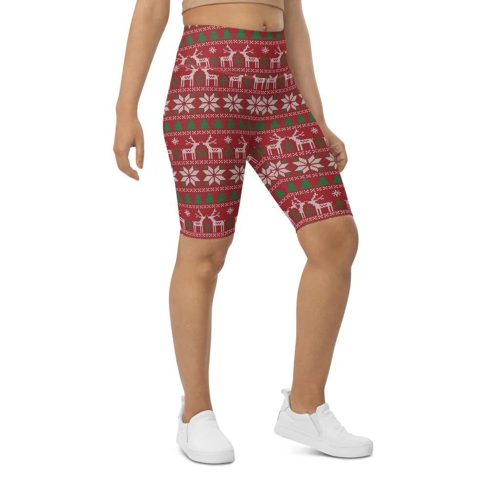 Red Ugly Christmas Bike Shorts