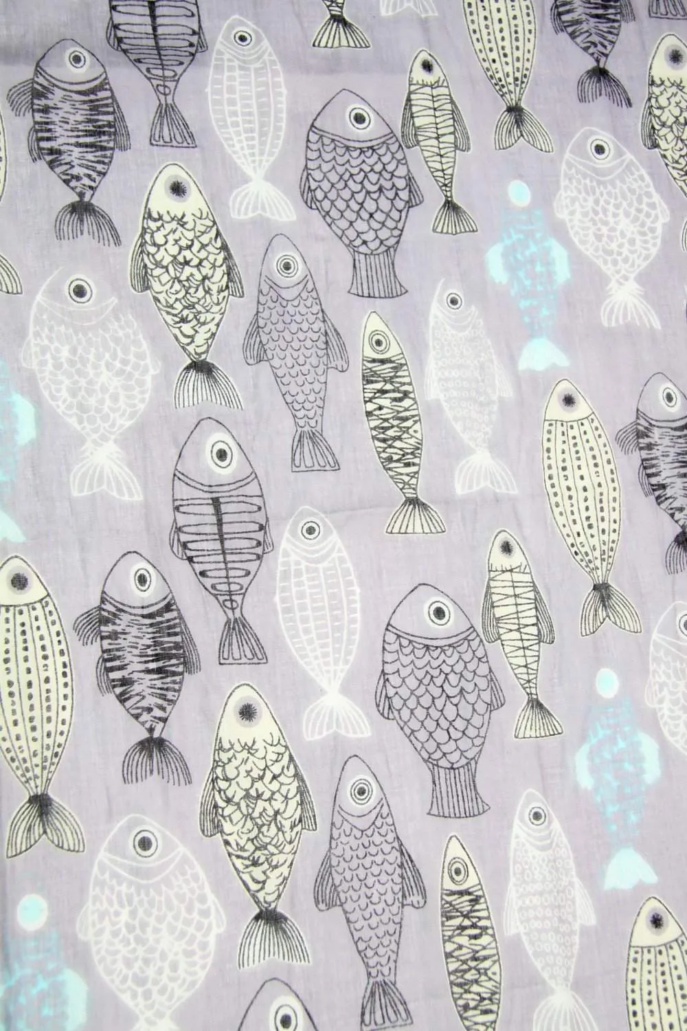 Scarf / Gray Periwinkle Purple / Fish Print / Unisex
