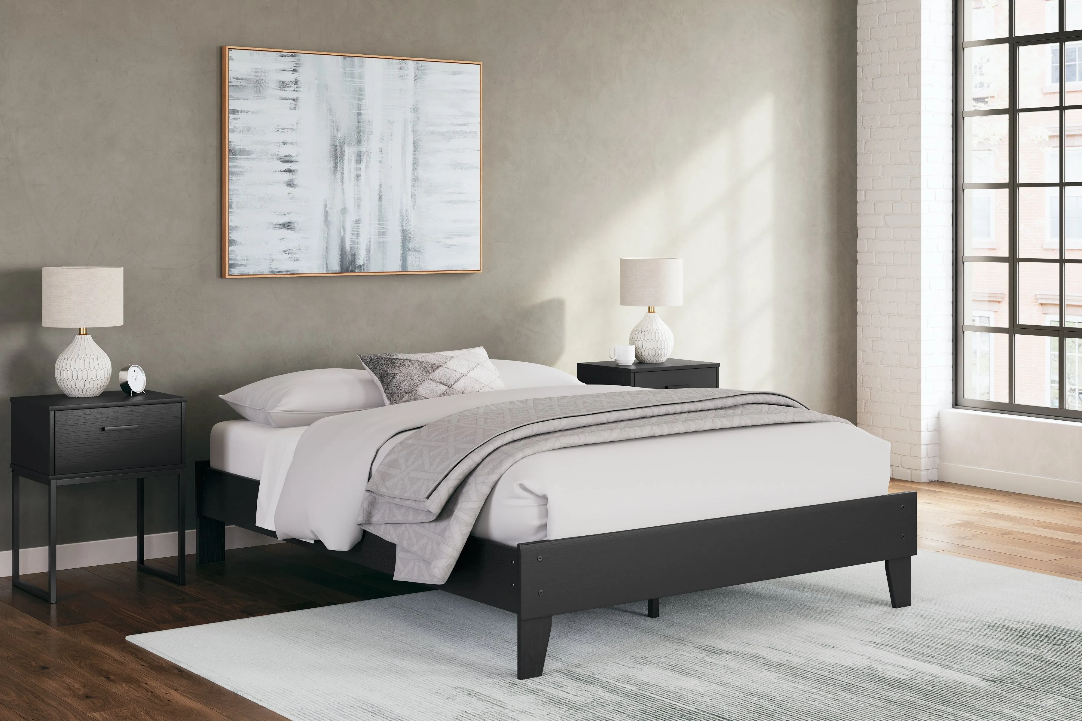 Socalle Queen Platform Bed with Dresser, Chest and Nightstand in Black