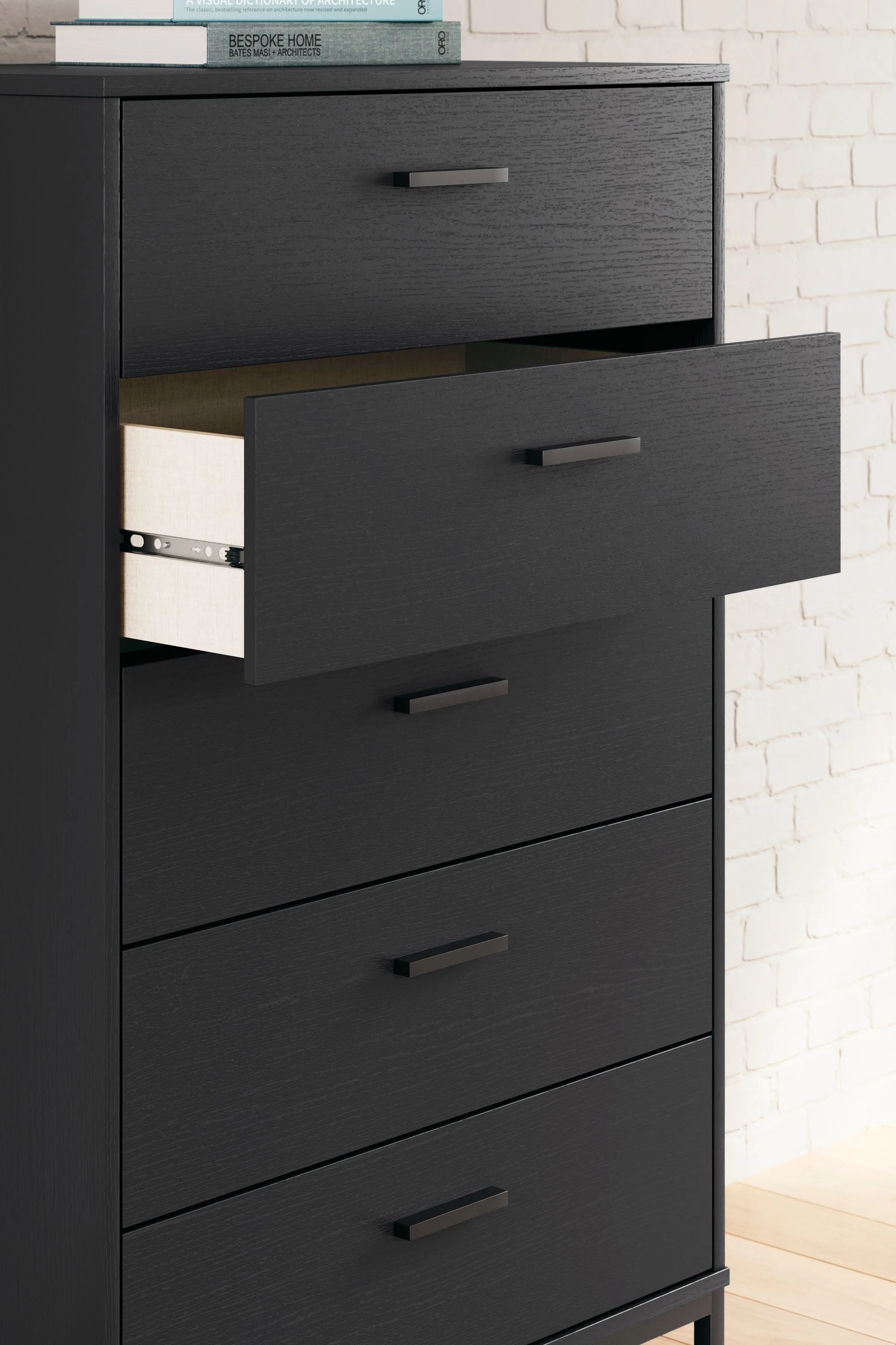 Socalle Queen Platform Bed with Dresser, Chest and Nightstand in Black