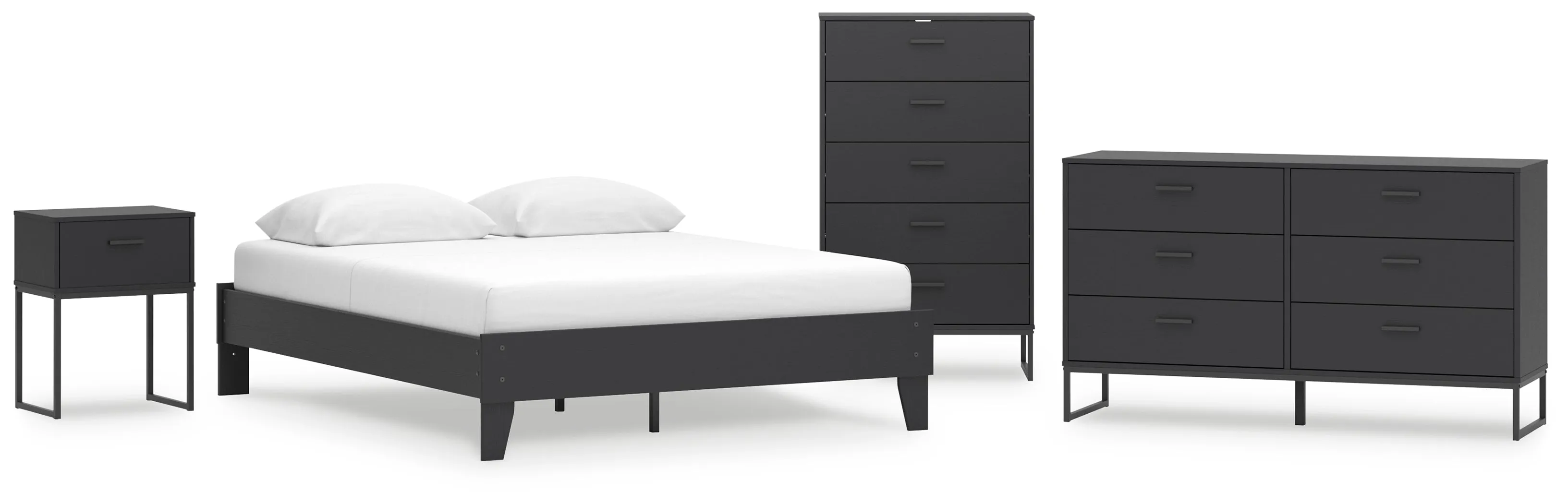 Socalle Queen Platform Bed with Dresser, Chest and Nightstand in Black