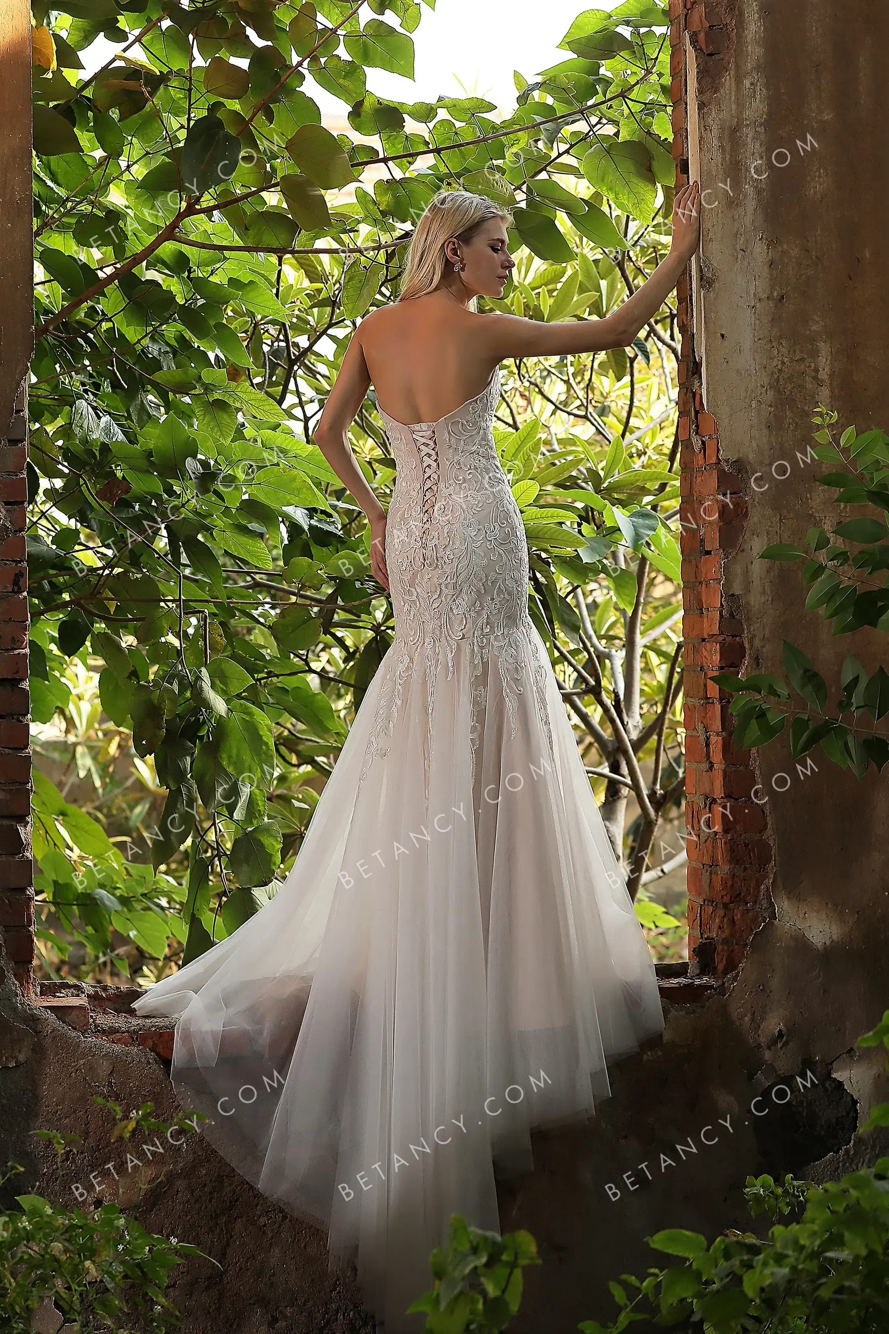 Strapless Pearl Pink Designer Wedding Dress