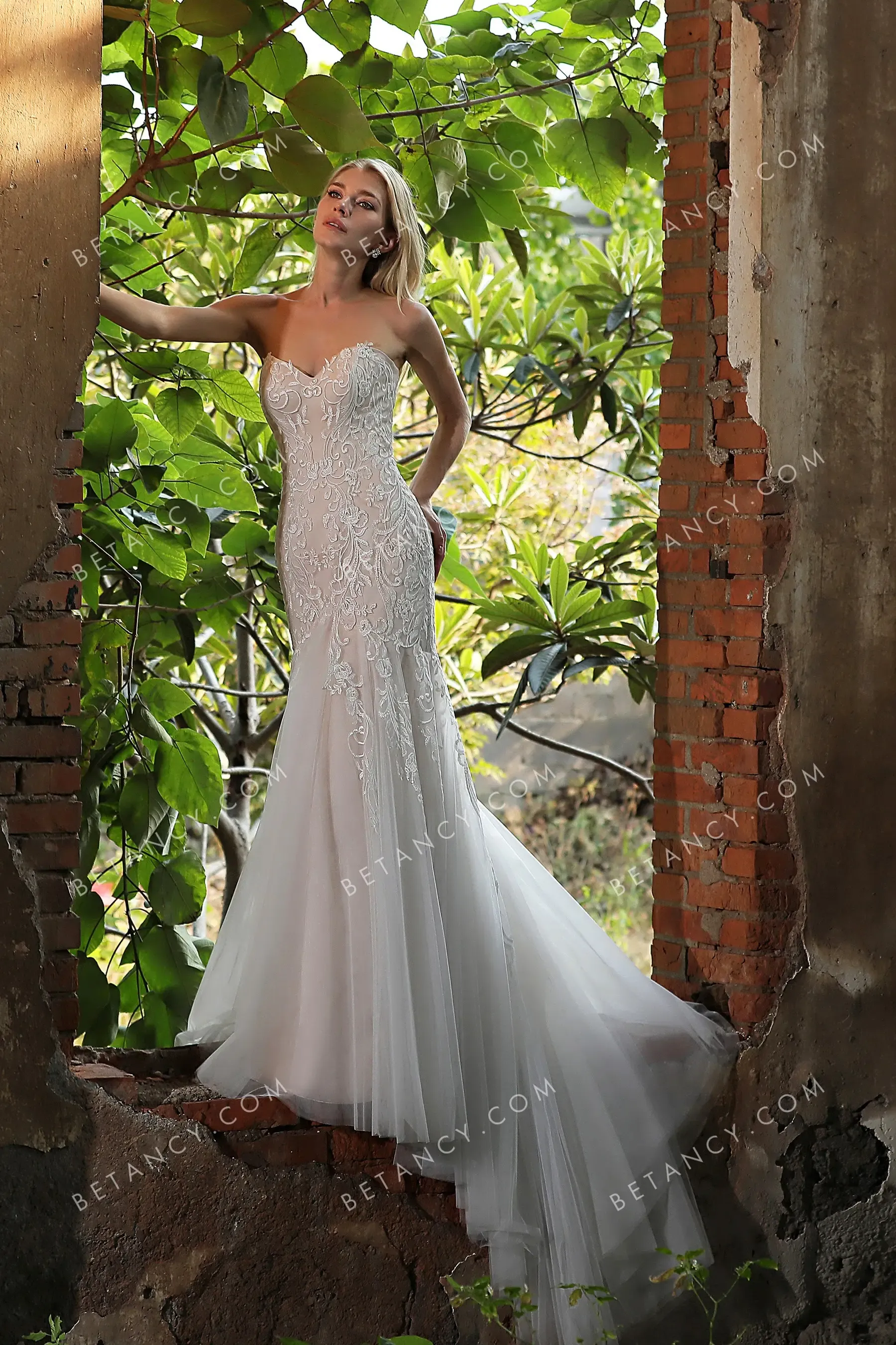 Strapless Pearl Pink Designer Wedding Dress
