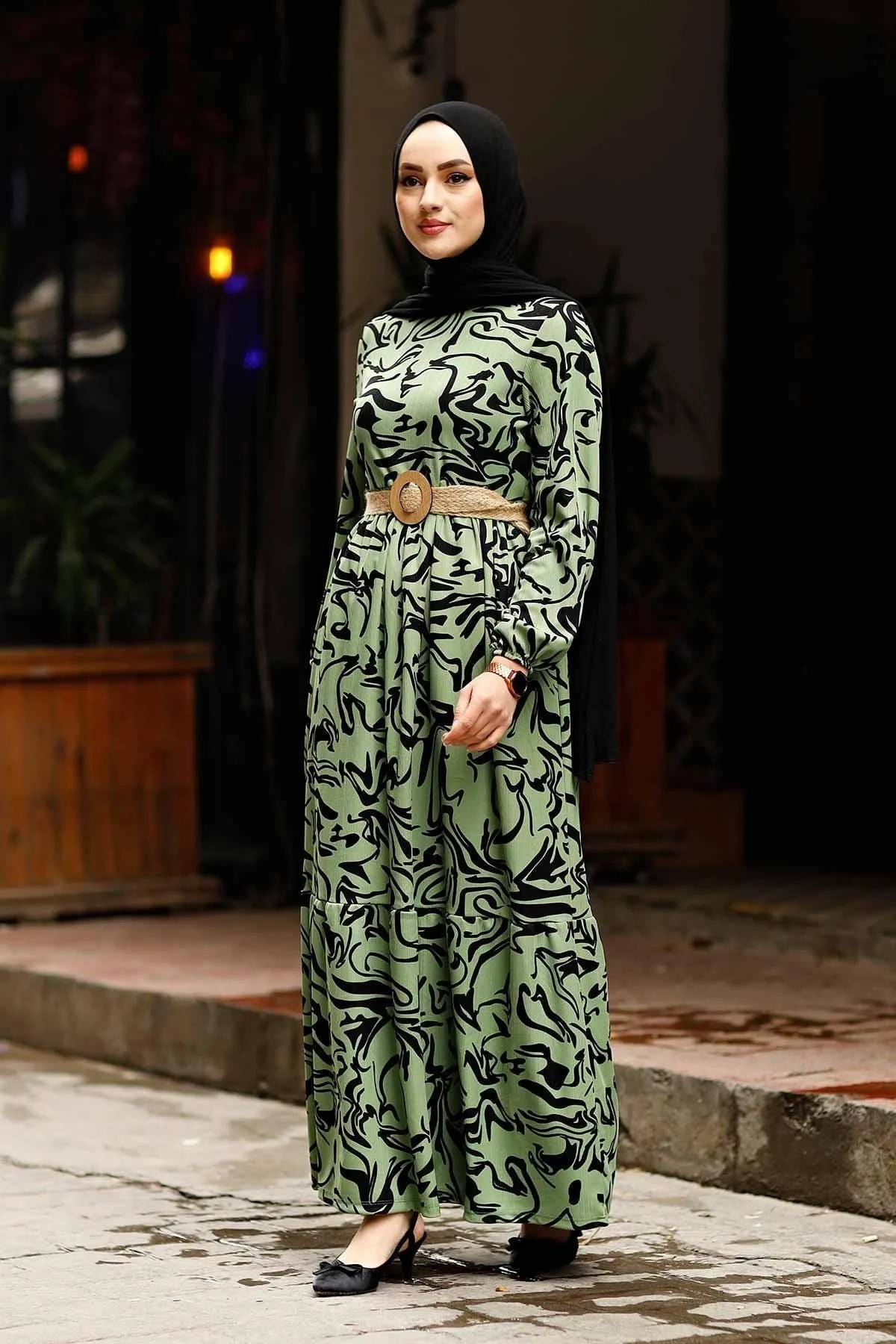 Straw Belt Hijab Dresses For Women