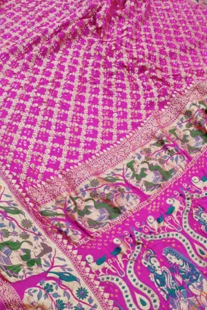 Stunning Pink Pure Georgette Banarasi Meenakari With Bandhani Work Saree