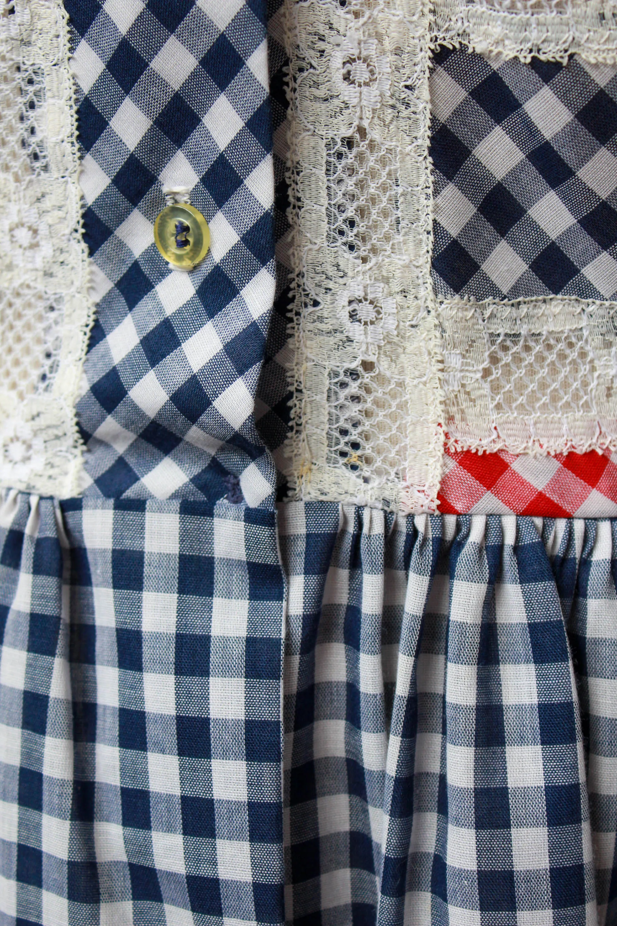Vintage 1970s Blue Gingham Lace Dress, Small