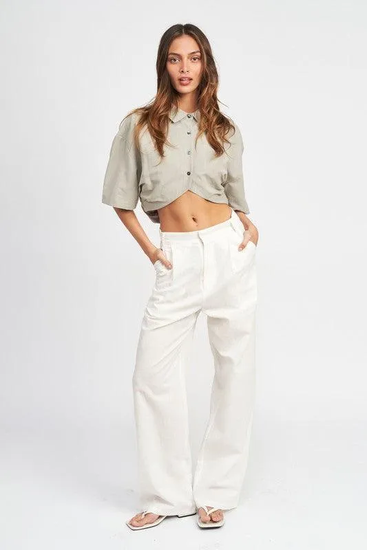 Womens Wide Sleeve Cropped Shirt