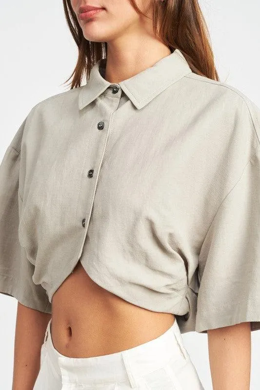Womens Wide Sleeve Cropped Shirt