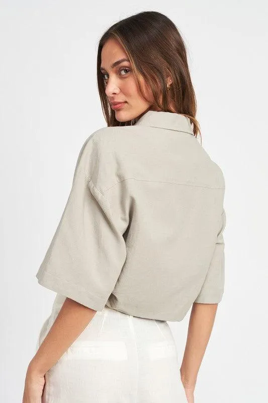 Womens Wide Sleeve Cropped Shirt