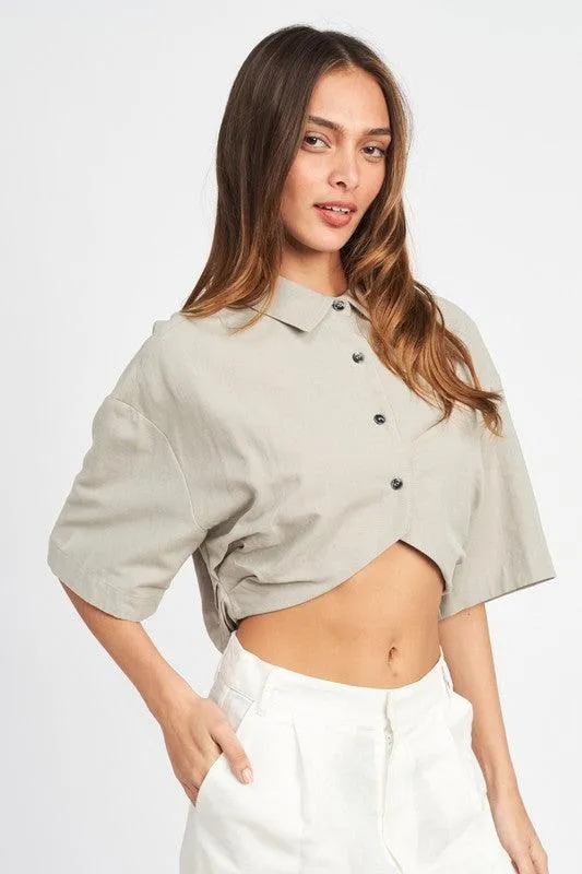 Womens Wide Sleeve Cropped Shirt
