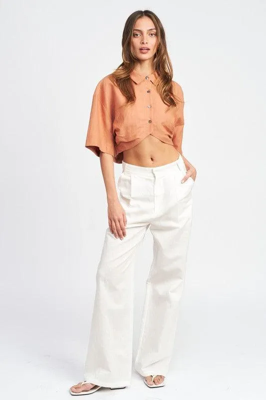 Womens Wide Sleeve Cropped Shirt
