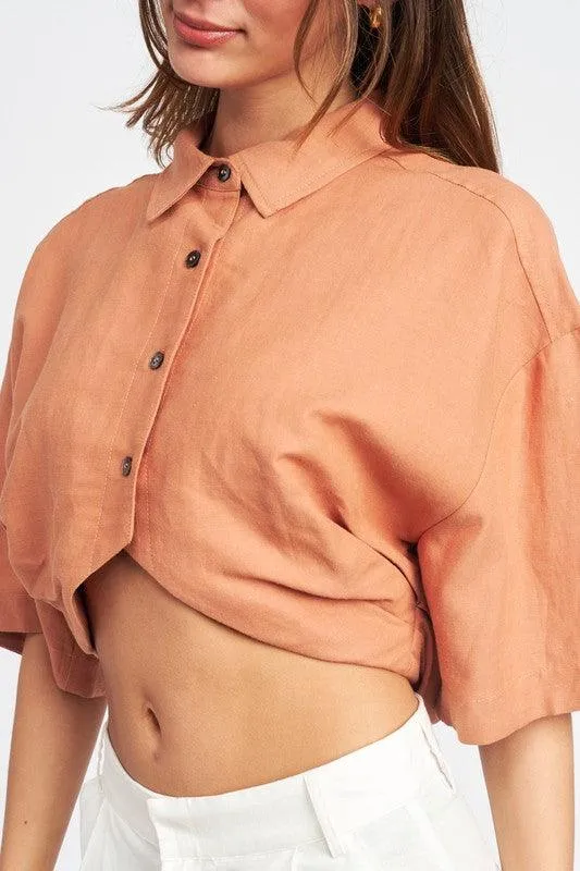 Womens Wide Sleeve Cropped Shirt