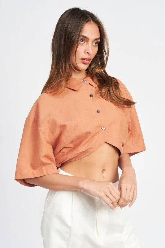 Womens Wide Sleeve Cropped Shirt