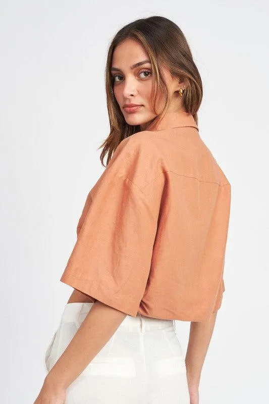 Womens Wide Sleeve Cropped Shirt